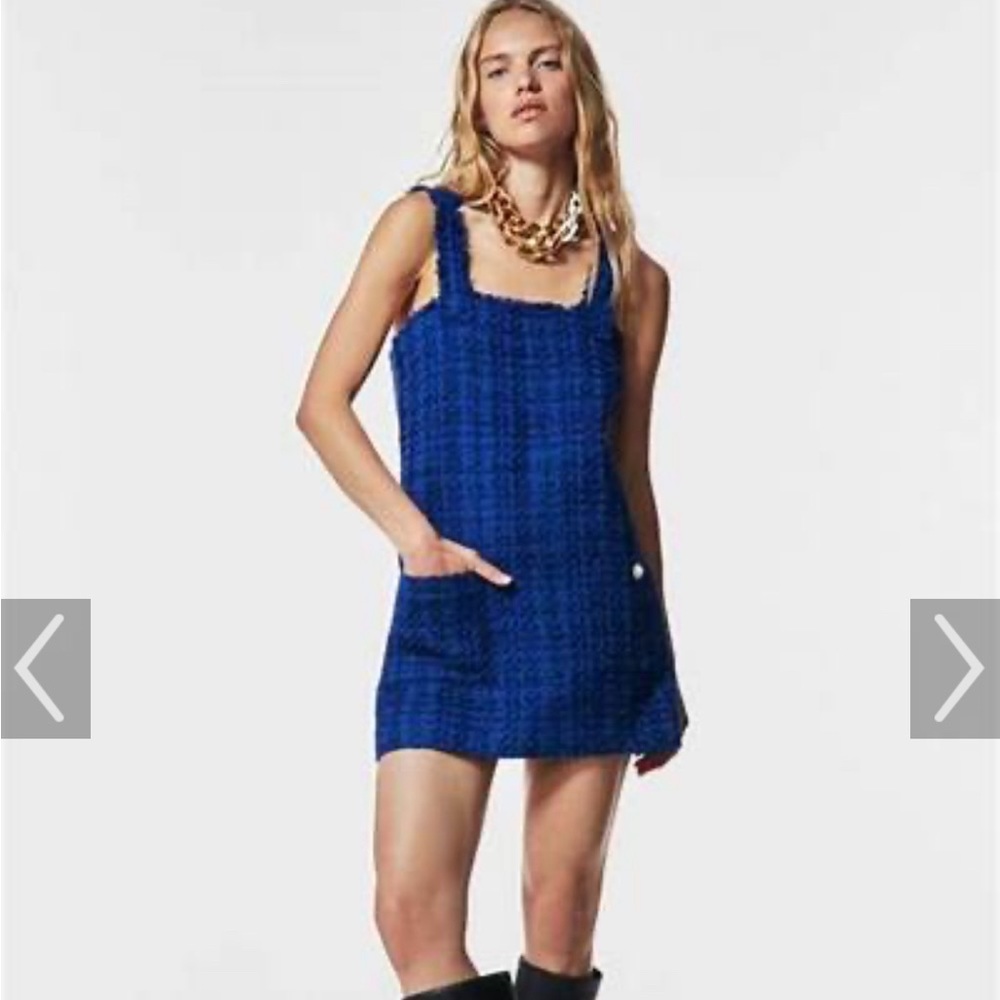 NWT Zara Blue Textured Pinafore Dress (XS)